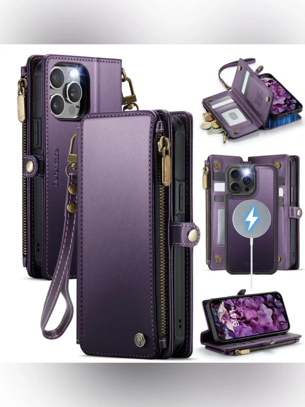 iPhone 14 Pro Wallet Case RFID Blocking Pu Leather PURPLE